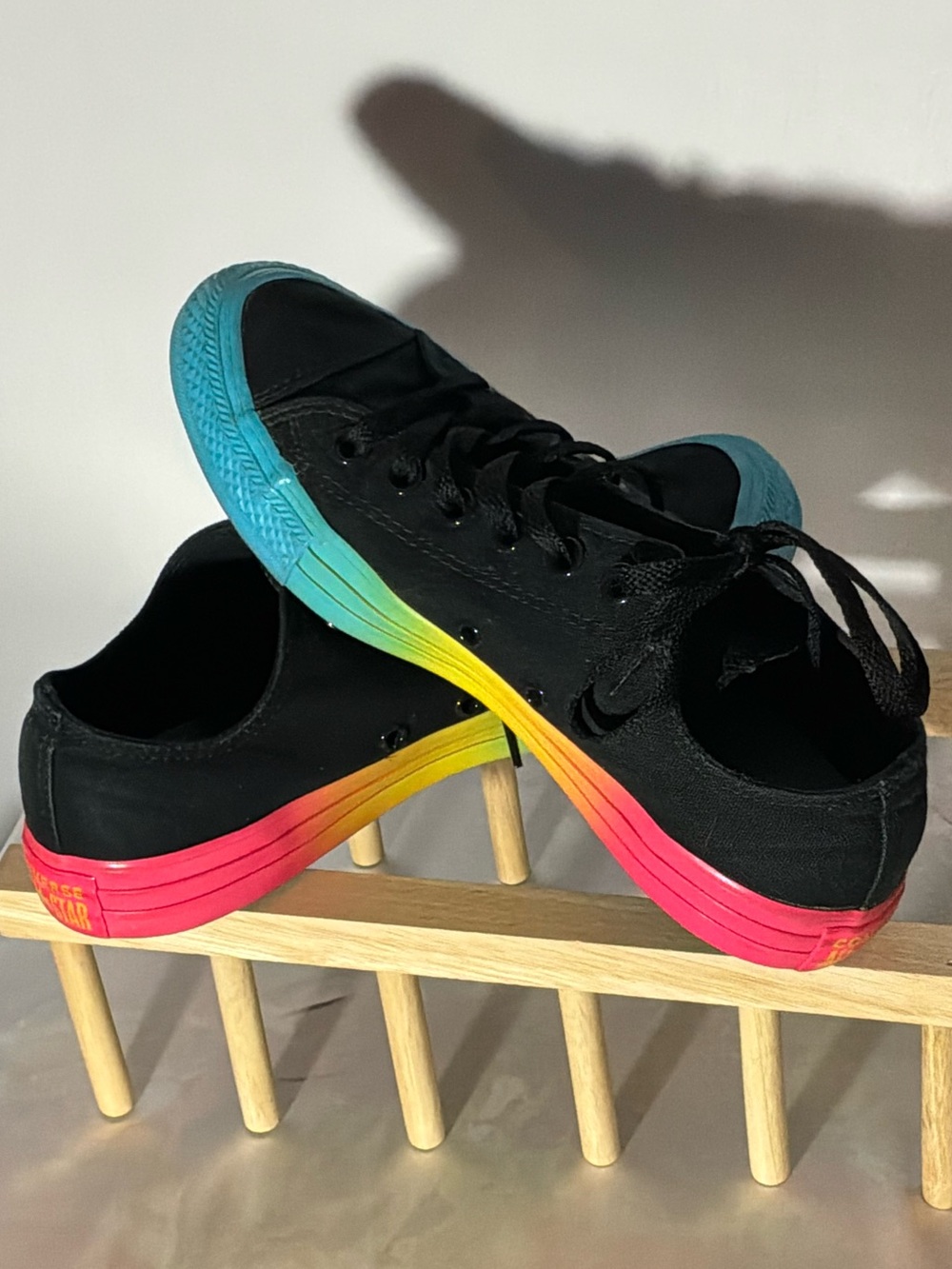 🌙✨Converse Black Canvas Low Top Sneakers with Rainbow Gradient Sole